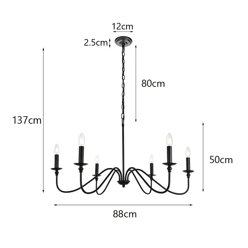 American iron chandelier light black candle style living room