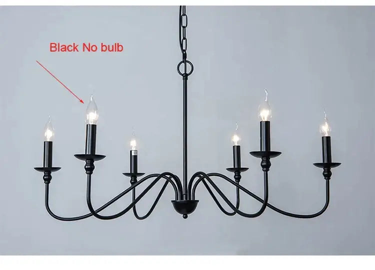 American iron chandelier light black candle style living room