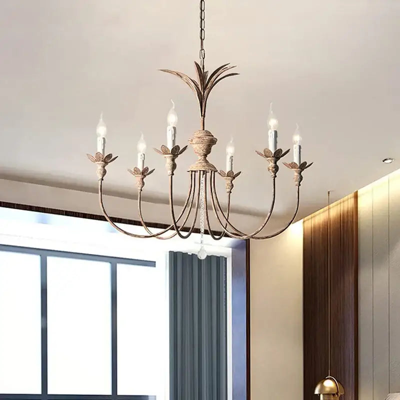 American retro chandelier antique bronze pineapple light dining room