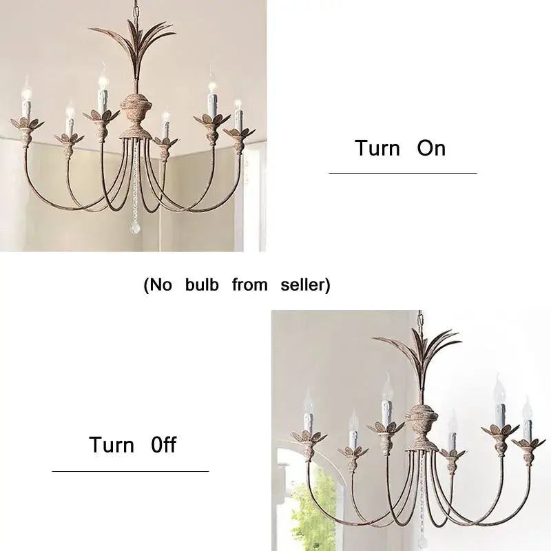 American retro chandelier antique bronze pineapple light dining room