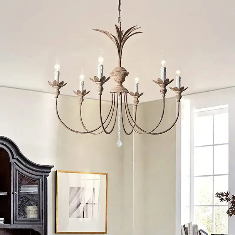 American retro chandelier antique bronze pineapple light dining room