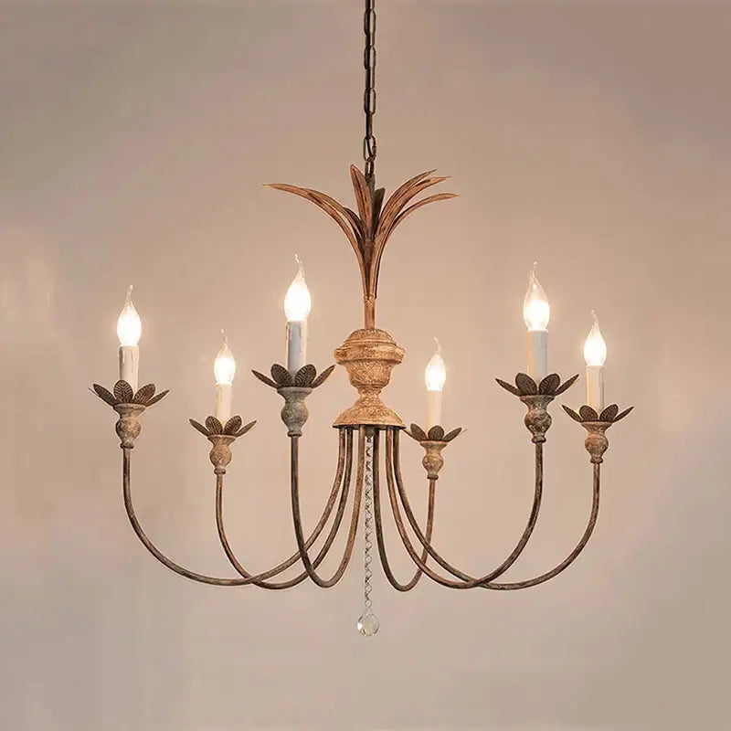 American retro chandelier antique bronze pineapple light dining room