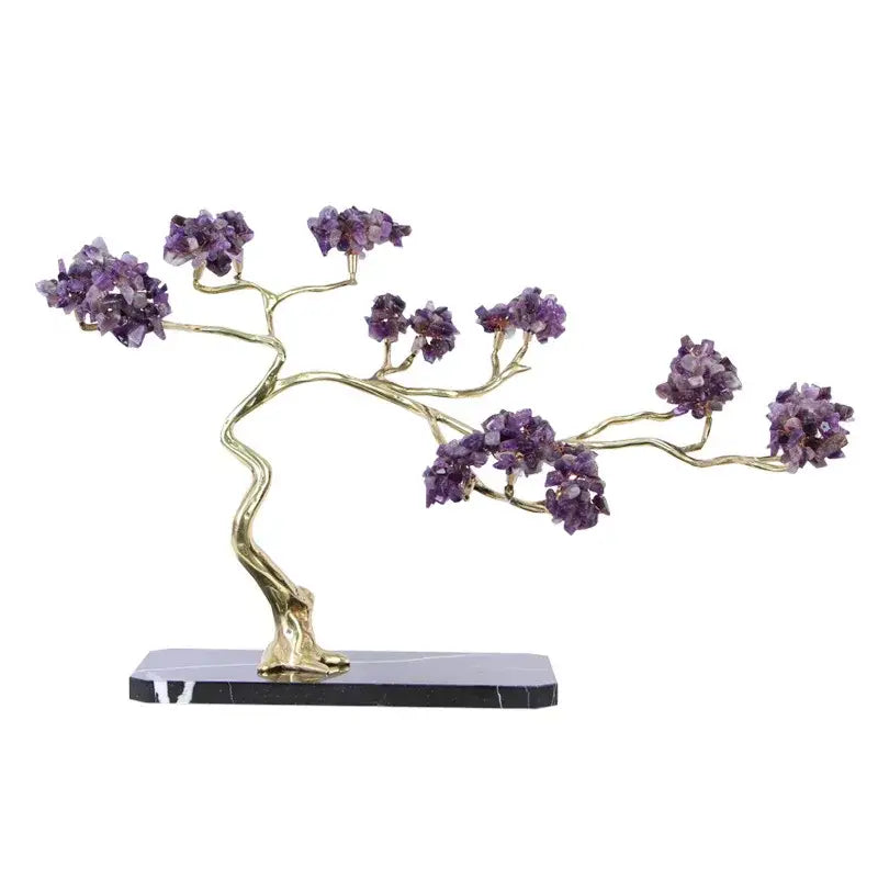 Amethyst and brass decorative sculpture living room crystal tree