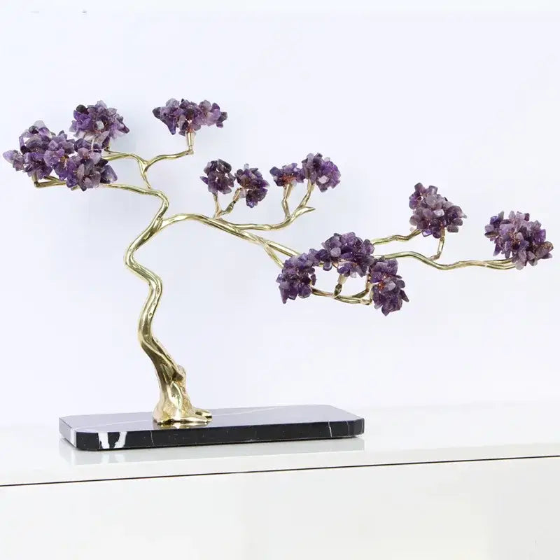 Amethyst and brass decorative sculpture living room crystal tree