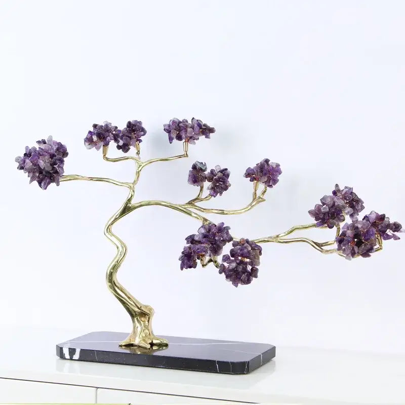 Amethyst and brass decorative sculpture living room crystal tree