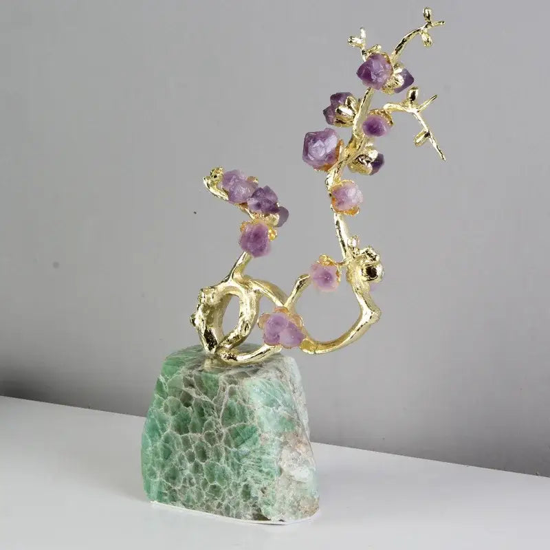 Amethyst brass tree ornament living room lucky crystal sculpture