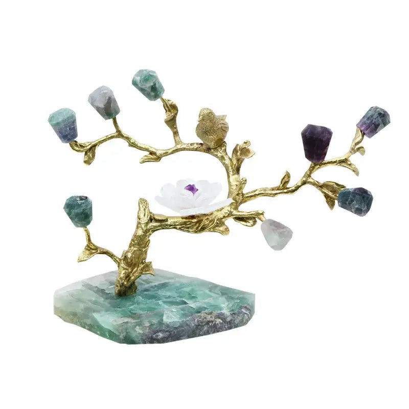 Amethyst brass tree ornament living room lucky crystal sculpture