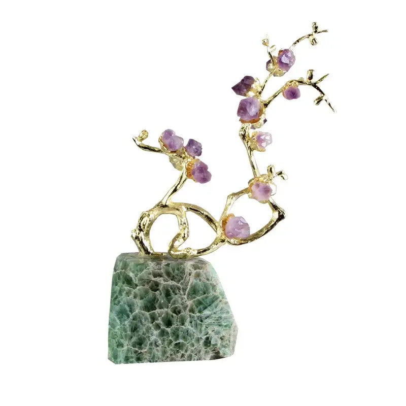 Amethyst brass tree ornament living room lucky crystal sculpture