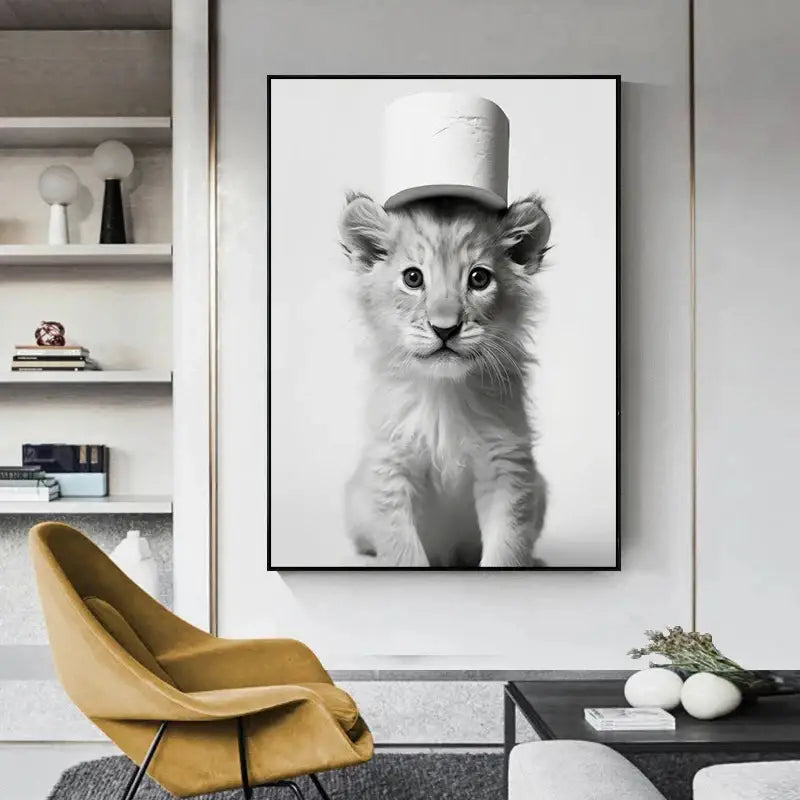 Modern tiger cub toilet paper art framed bathroom wall decor