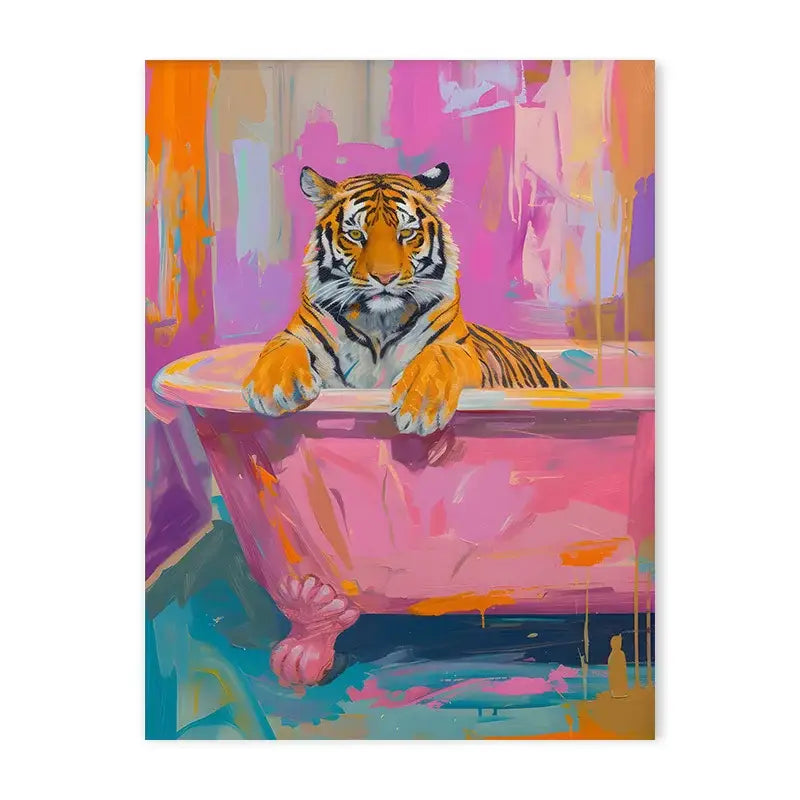 Vibrant pink leopard bathtub animal canvas art bathroom decor