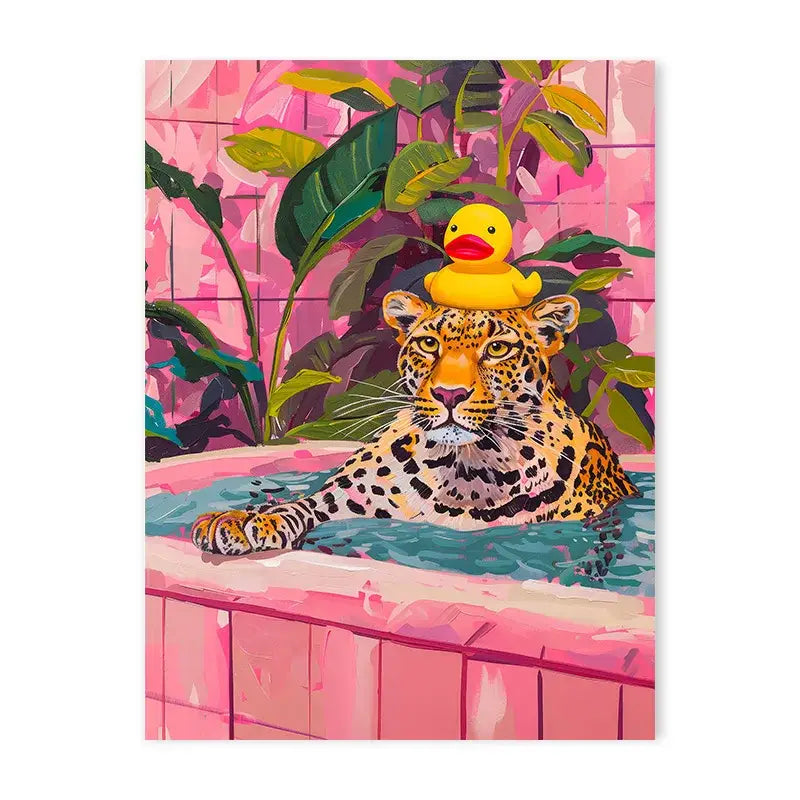 Pop art leopard canvas painting bathroom colorful bathtub animal art