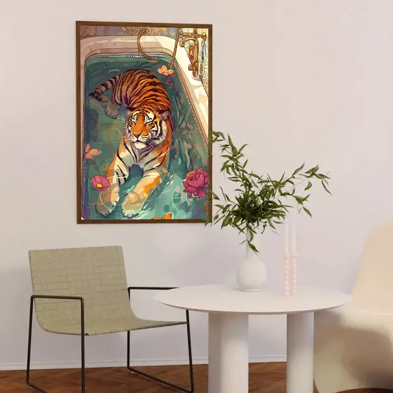 Vibrant pink & peach leopard animal canvas wall art bathroom decor