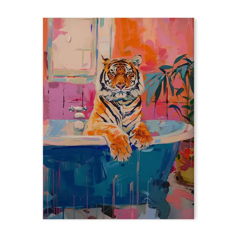 Colorful bathtub animal canvas painting bathroom wall art
