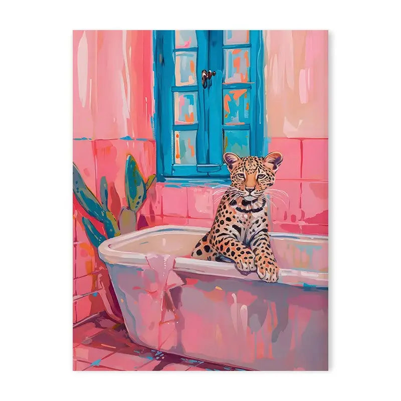 Colorful bathtub animal canvas painting bathroom wall art