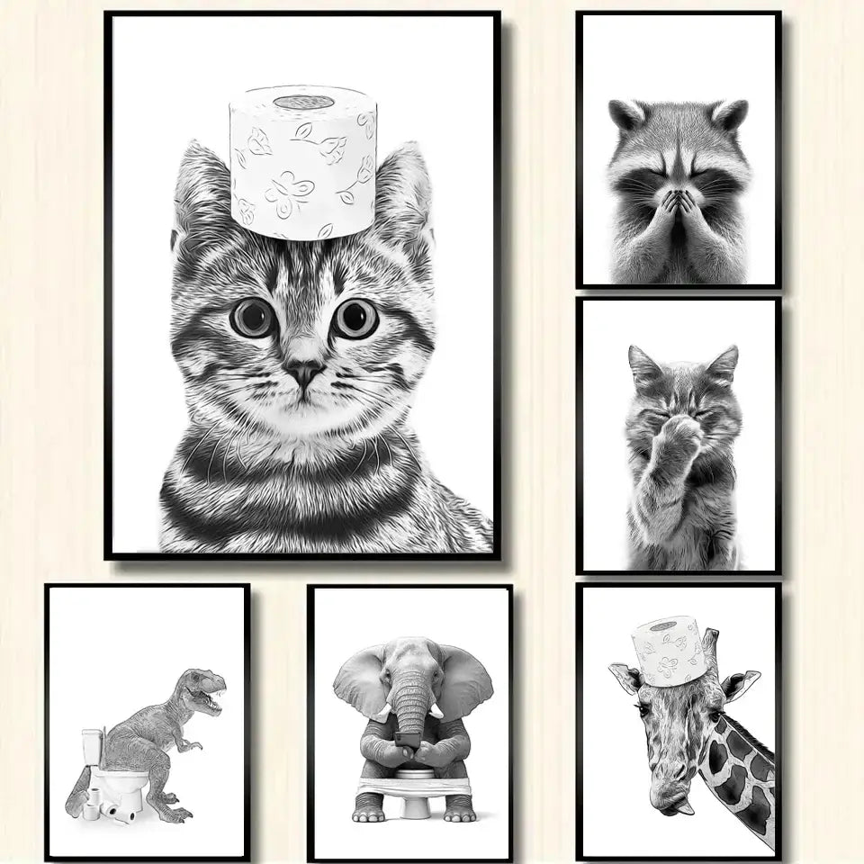 Giraffe with floral hat animals bathroom wall art poster