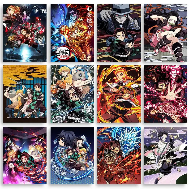Vibrant anime demon slayer canvas posters 12 pack bedroom wall art