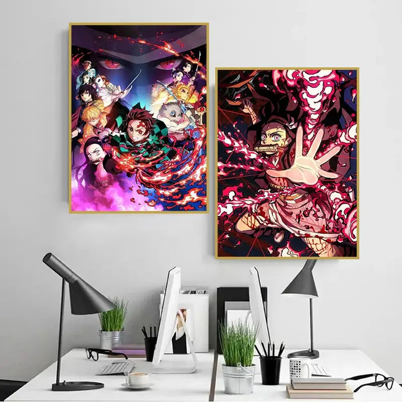 Vibrant anime demon slayer canvas posters 12 pack bedroom wall art
