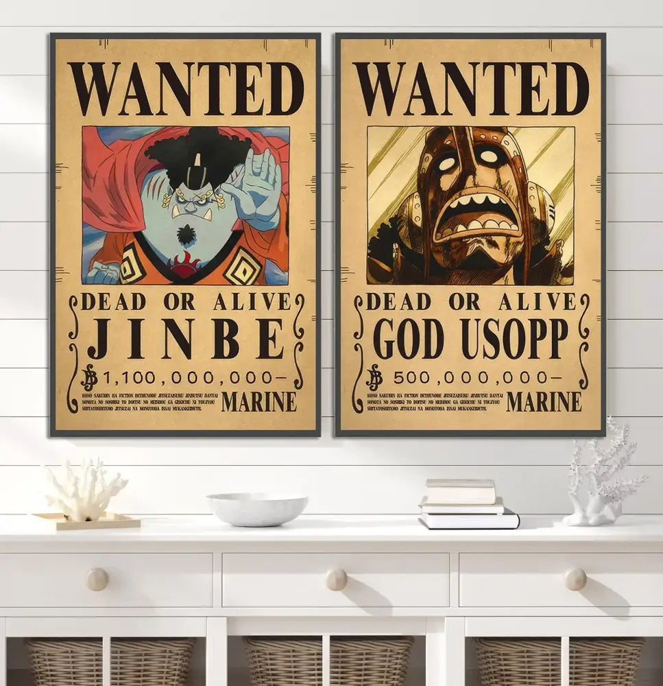 Vintage one piece wanted poster set bedroom wall art