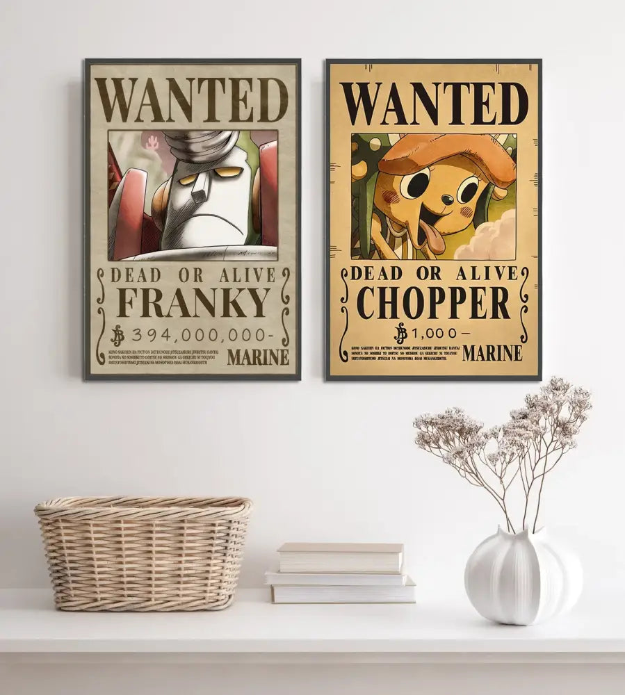 Vintage one piece wanted poster set bedroom wall art