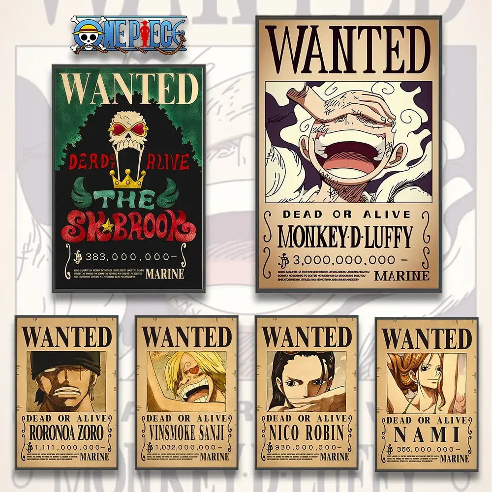Vintage one piece wanted poster set bedroom wall art