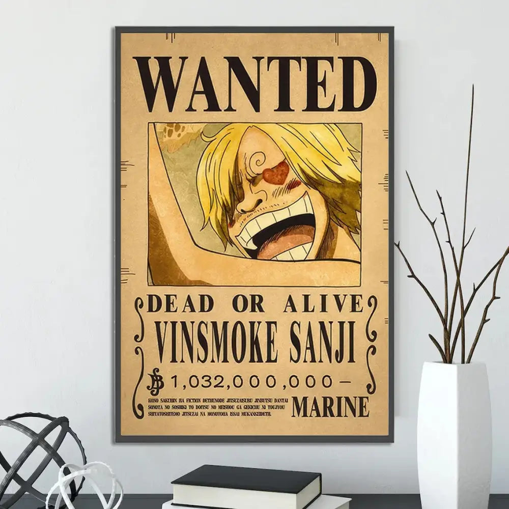 Vintage one piece wanted poster set bedroom wall art