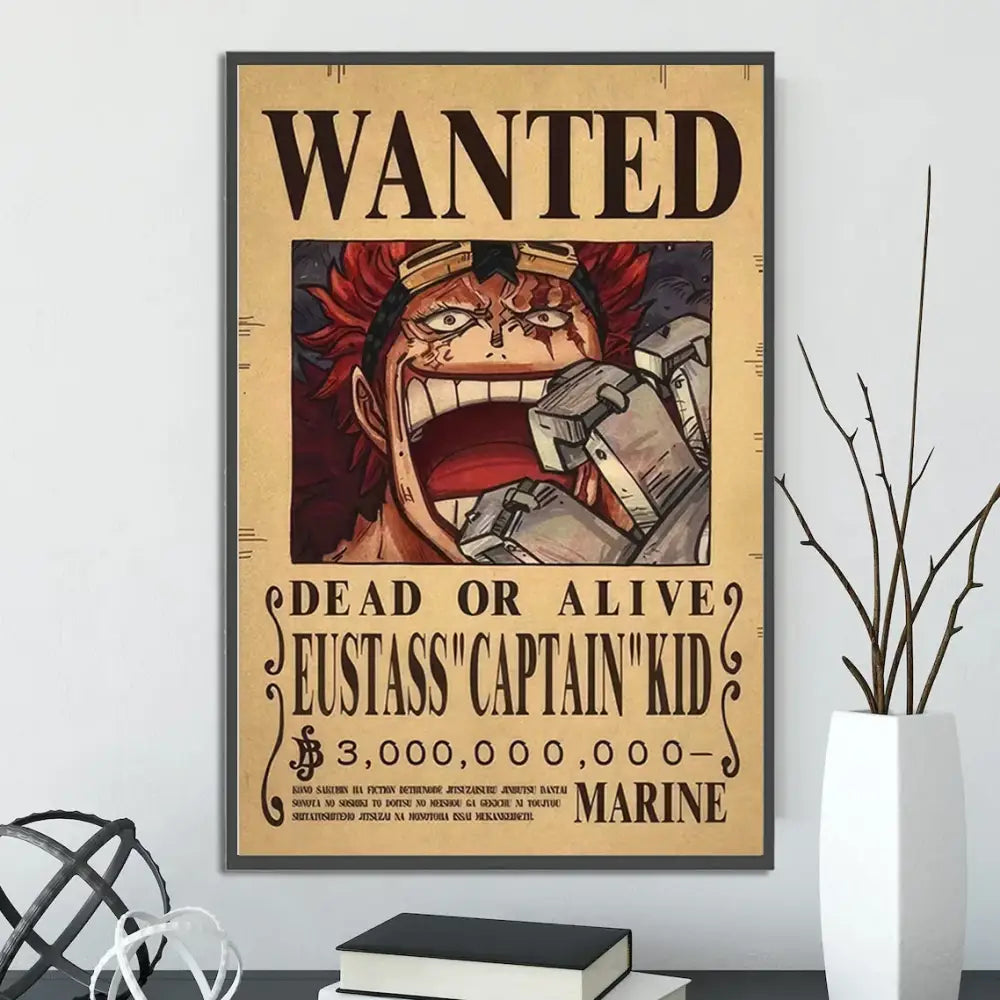 Vintage one piece wanted poster set bedroom wall art