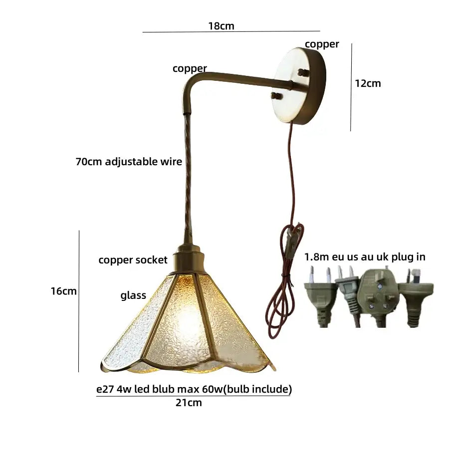 Antique blue glass led wall sconce staircase pull chain light