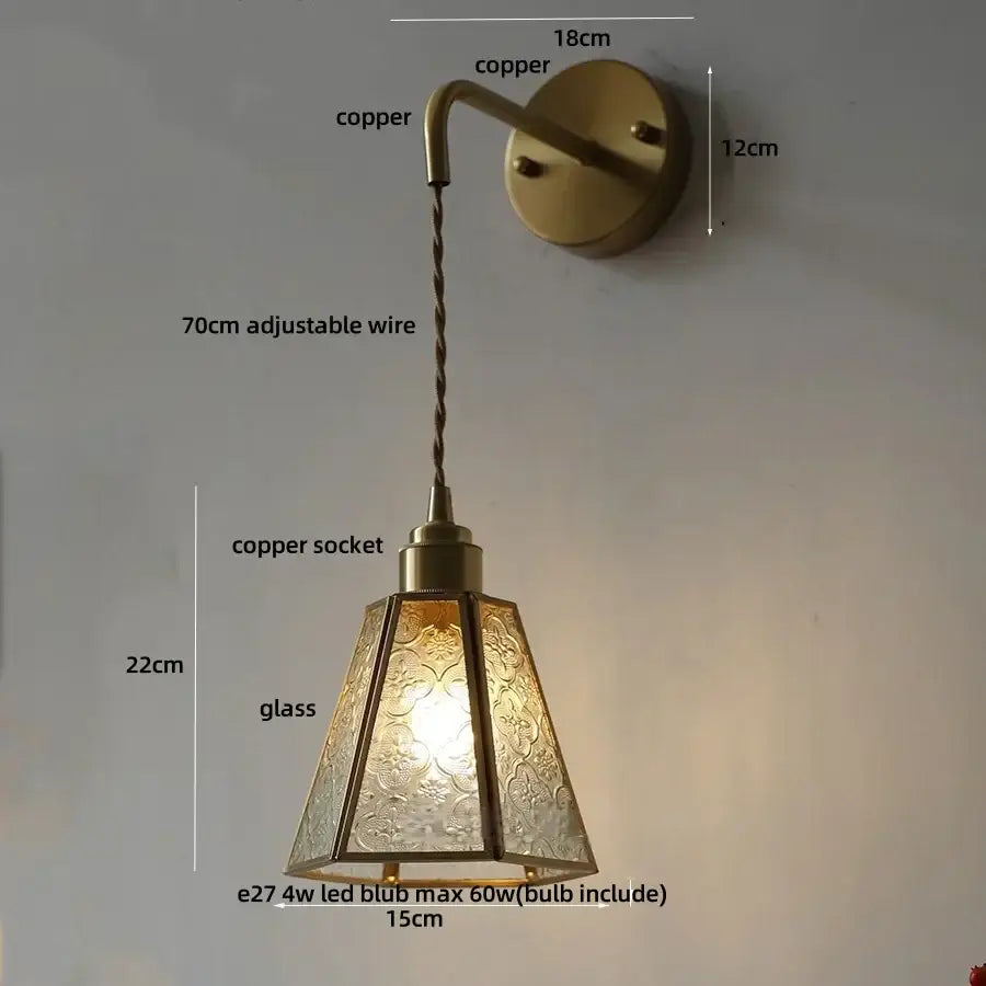 Antique blue glass led wall sconce staircase pull chain light