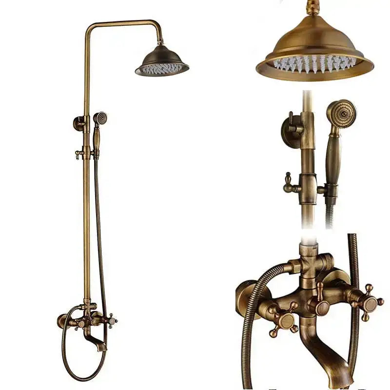 Antique brass and white ceramic shower faucet set bathroom system