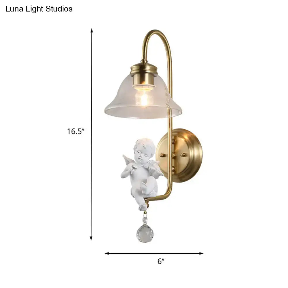Antique brass angel glass sconce light bedroom wall lamp