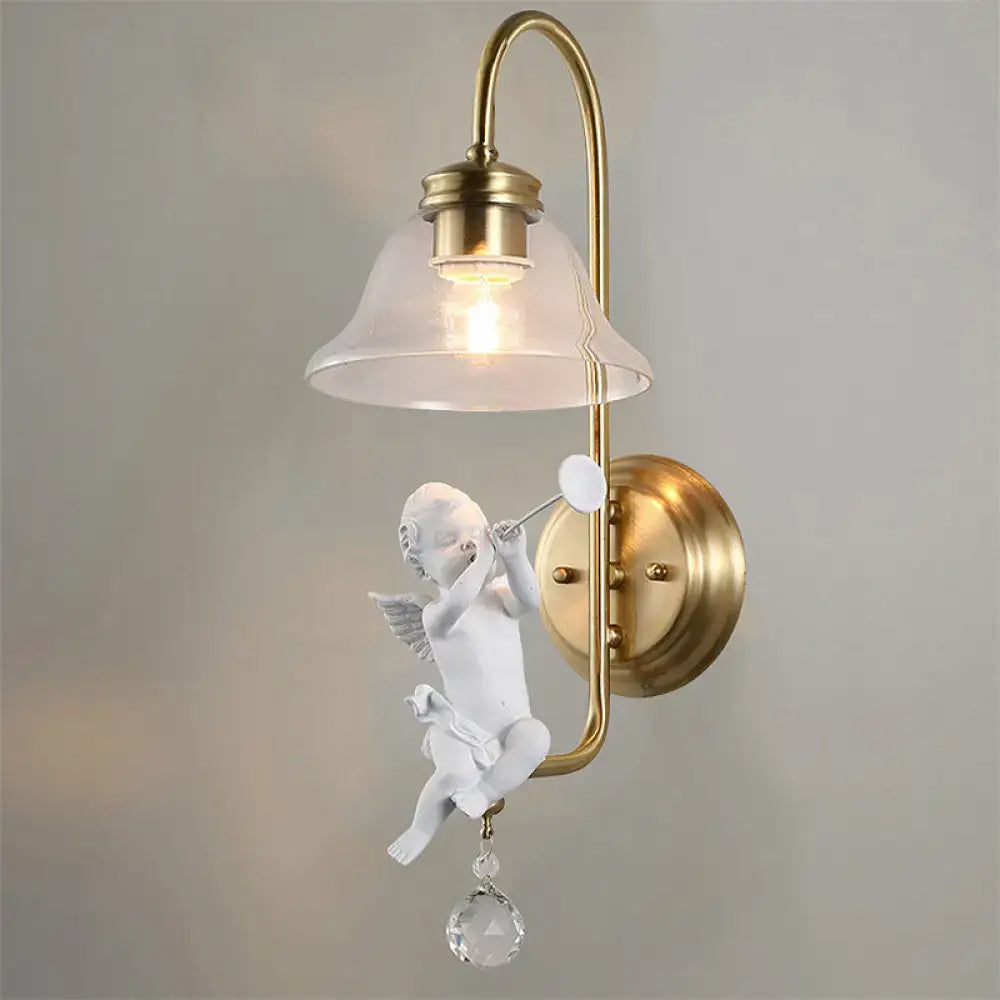 Antique brass angel glass sconce light bedroom wall lamp