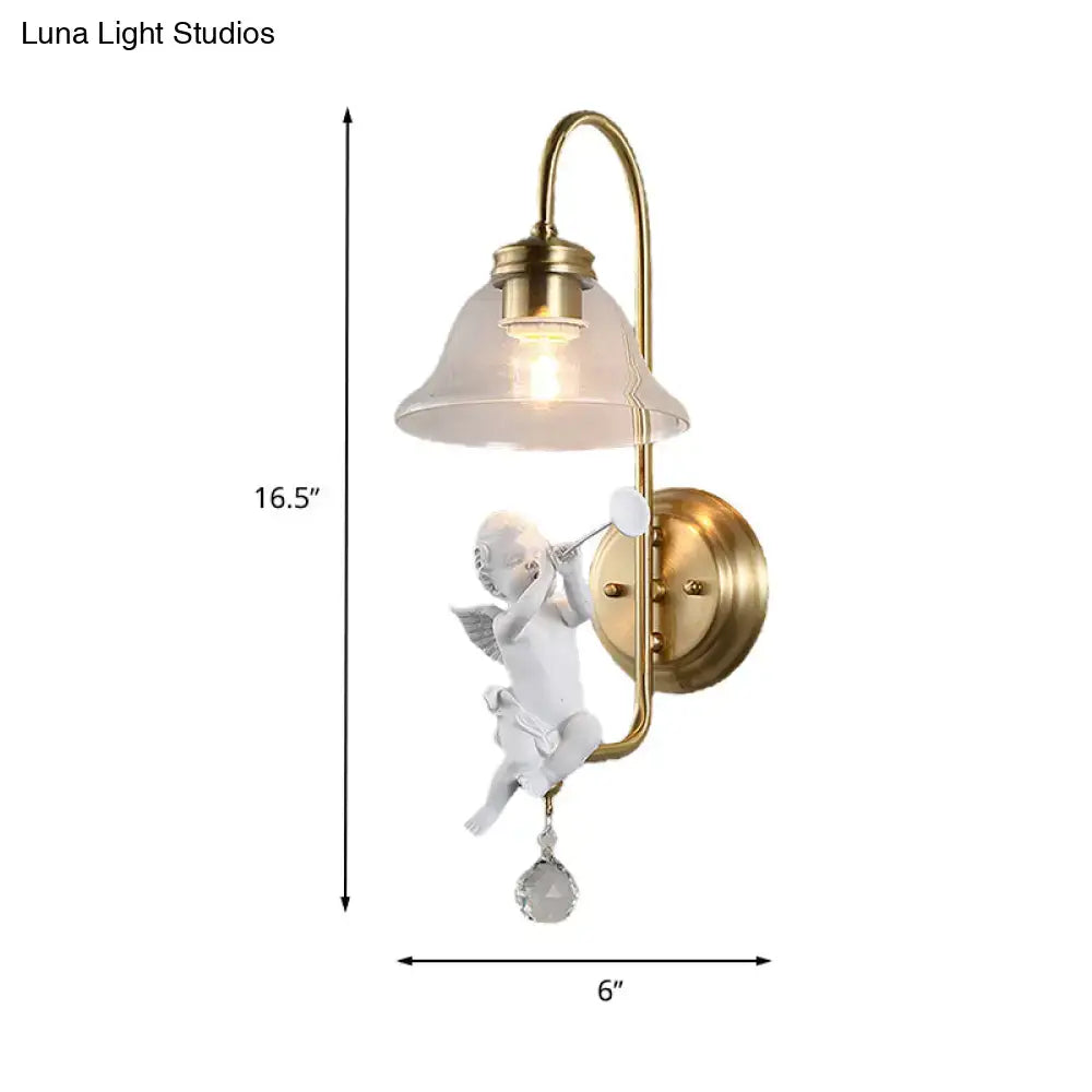 Antique brass angel glass sconce light bedroom wall lamp