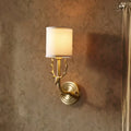 Antique brass antler wall sconce with fabric shade – bedroom light