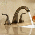 Antique brass three handle bathroom faucet set with fluted design