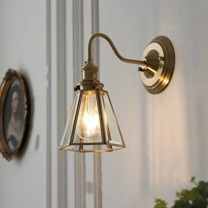 Antique brass blue flower glass led wall sconce bedroom light