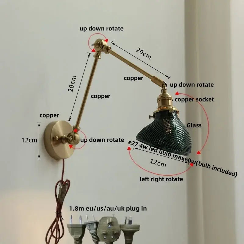 Antique brass ceramic copper led wall light bedroom sconce