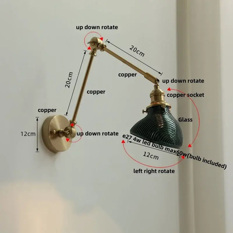 Antique brass ceramic copper led wall light bedroom sconce