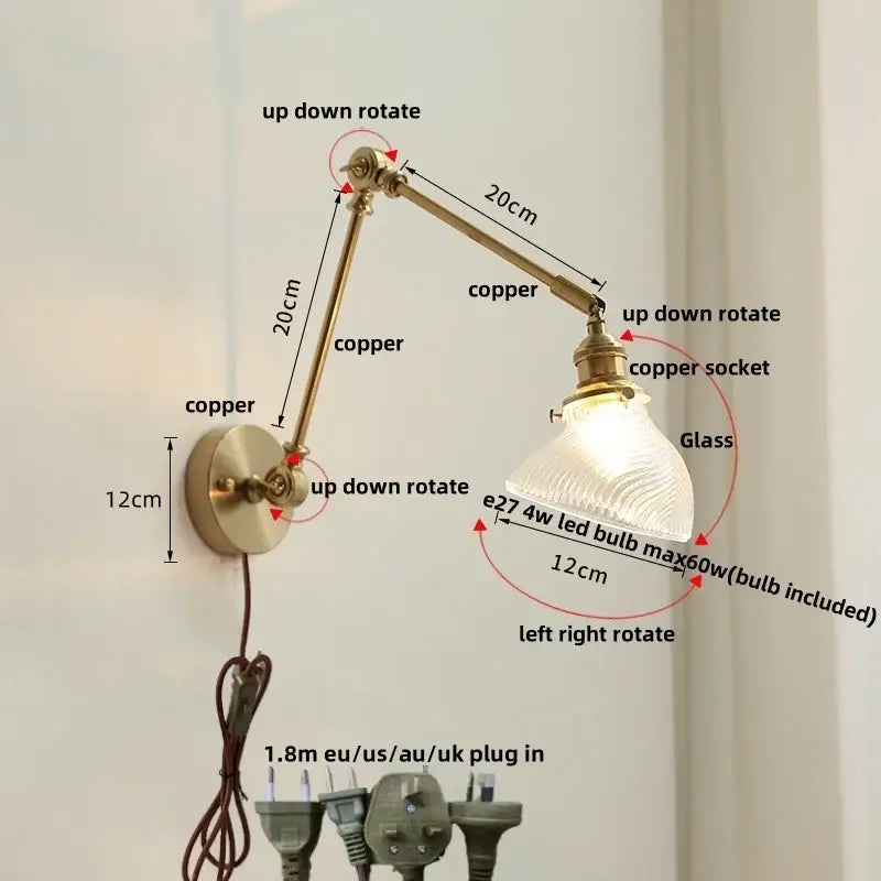 Antique brass ceramic copper led wall light bedroom sconce