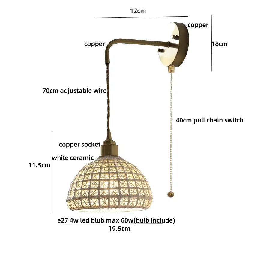 Antique brass ceramic led wall light bedroom sconce with cutouts
