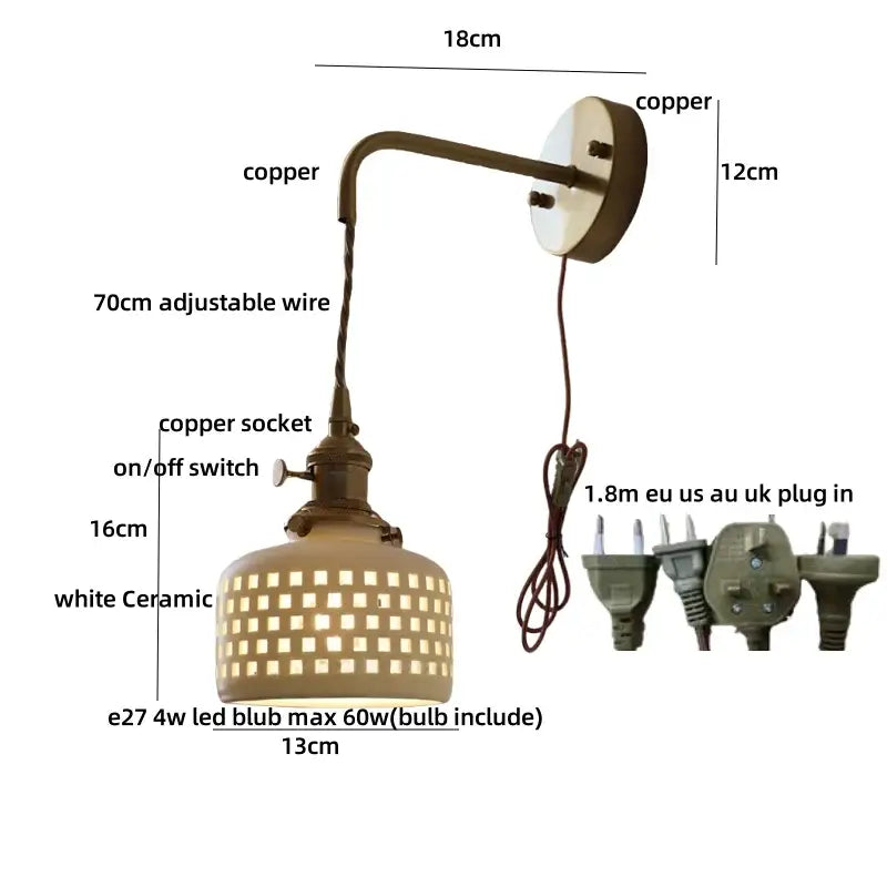 Antique brass ceramic led wall light bedroom sconce with cutouts