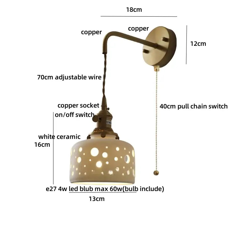 Antique brass ceramic led wall sconce with floral shade for bedroom