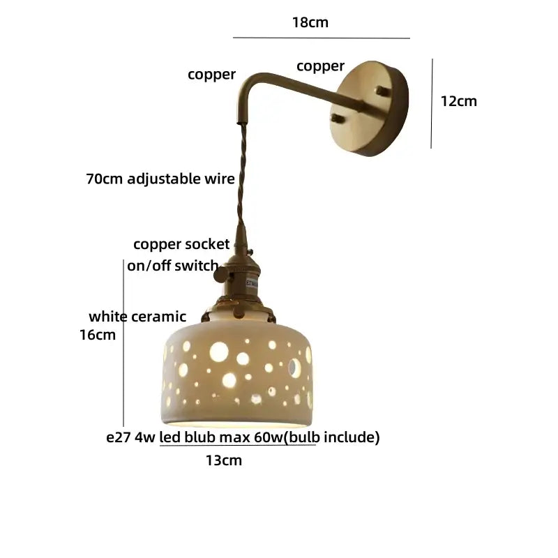 Antique brass ceramic led wall sconce with floral shade for bedroom
