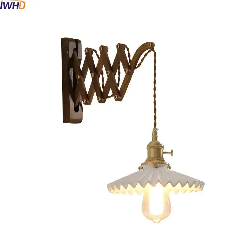Antique brass ceramic walnut wall sconce with scalloped shade bedroom
