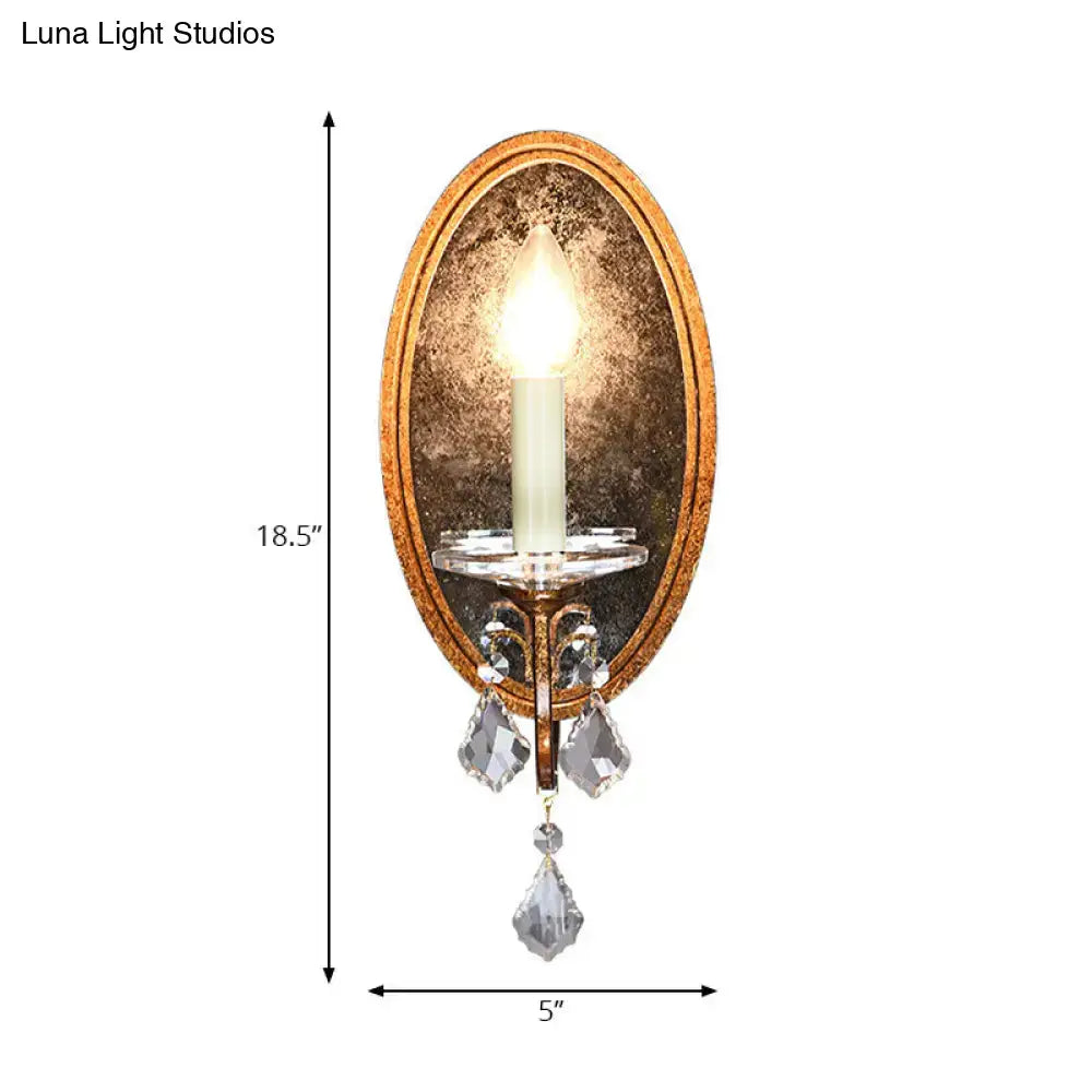 Antique brass clear crystal wall sconce bedroom candle light