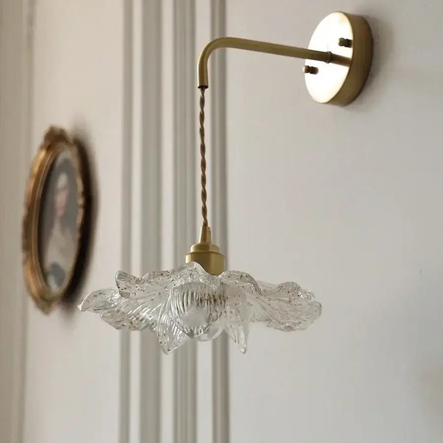 Antique brass clear flower acrylic wall lamp for bedroom stair light