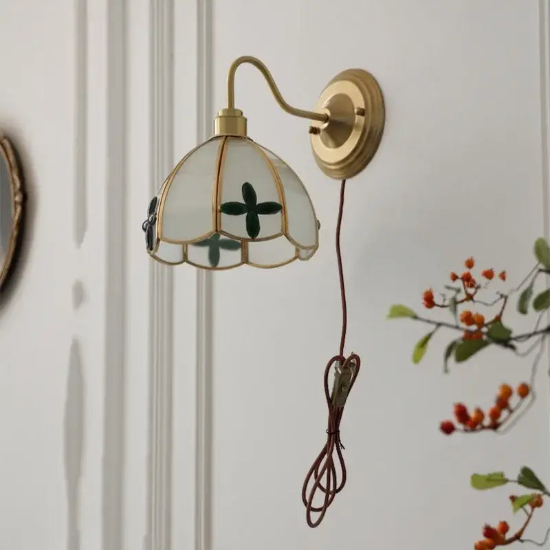 Antique brass clover glass brass wall sconce dining room light