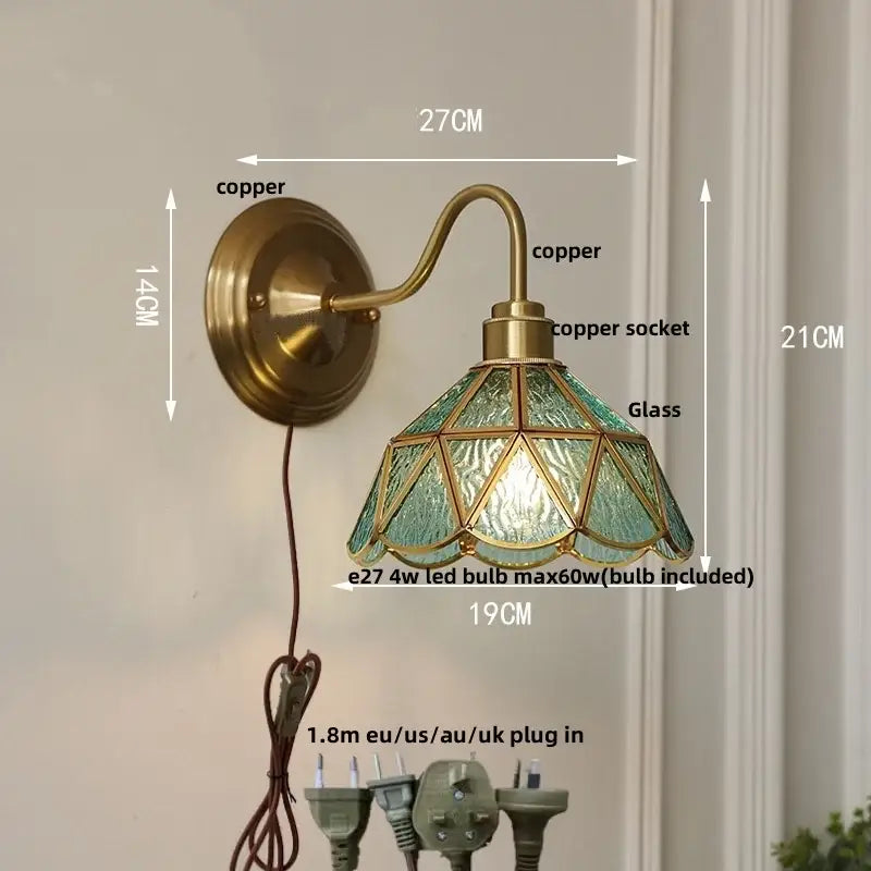 Antique brass clover glass brass wall sconce dining room light