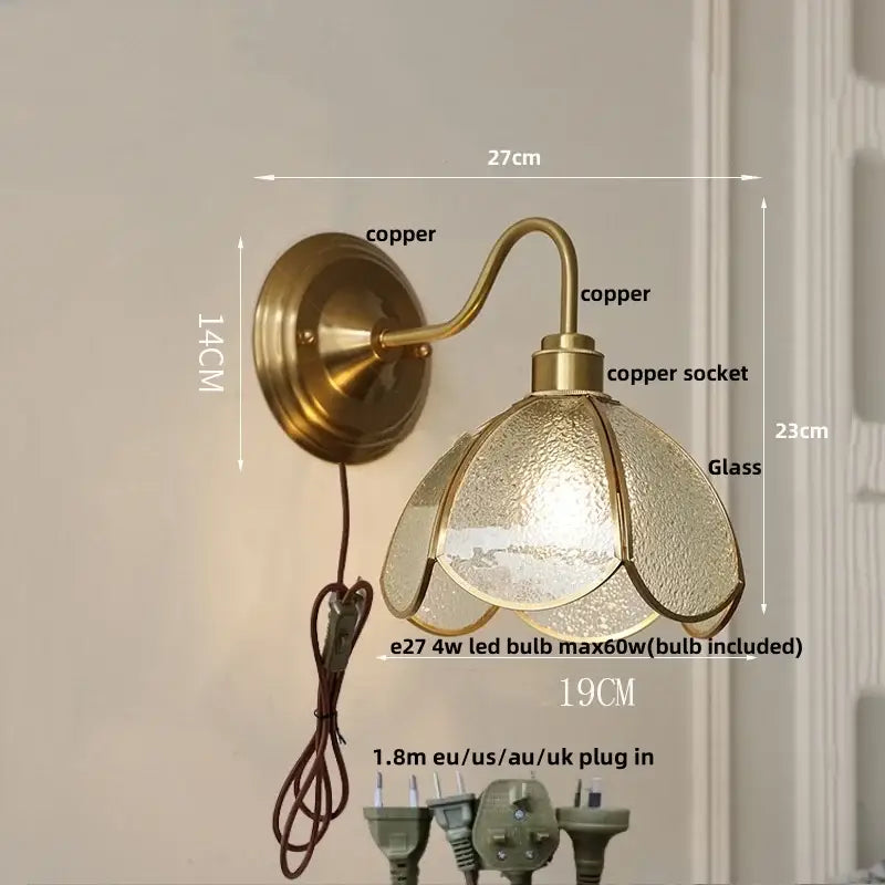 Antique brass clover glass brass wall sconce dining room light