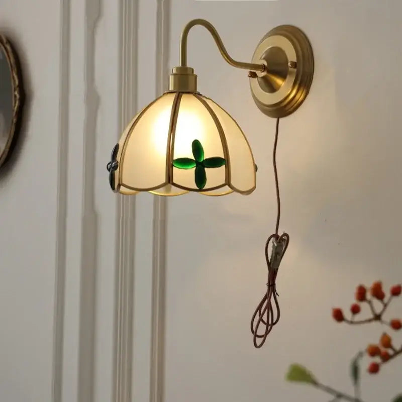 Antique brass clover glass brass wall sconce dining room light