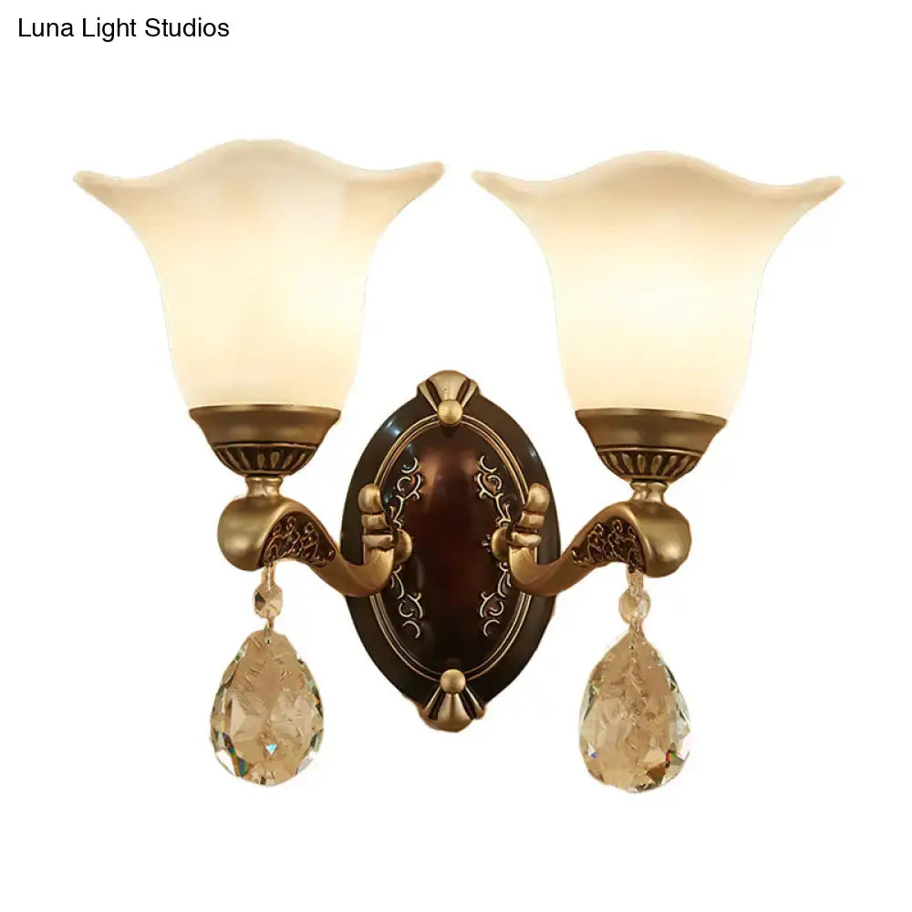 Antique brass crystal drop wall lamp bedroom sconce with e12 e14 base